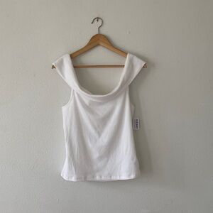 Old Navy Off Shoulder Ribbed Tee White